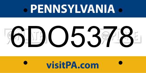 6DO5378 Pennsylvania License Plate