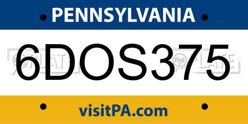 6DOS375 Pennsylvania License Plate