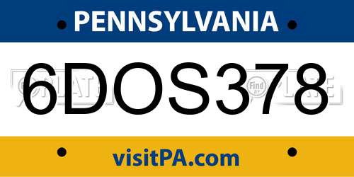 6DOS378 Pennsylvania License Plate