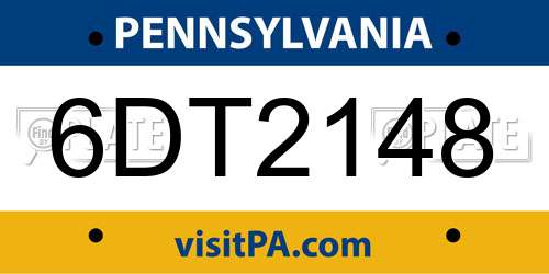 6DT2148 Pennsylvania License Plate