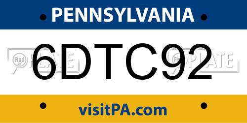 6DTC92 Pennsylvania License Plate