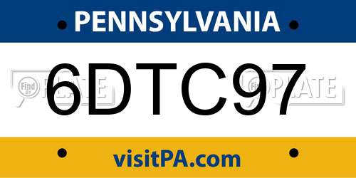 6DTC97 Pennsylvania License Plate