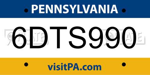 6DTS990 Pennsylvania License Plate