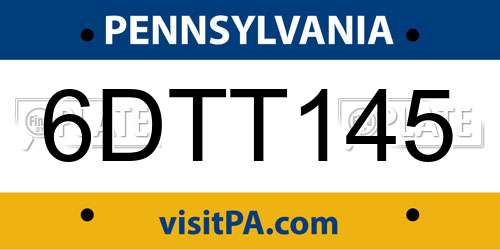 6DTT145 Pennsylvania License Plate