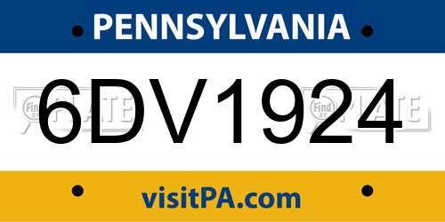 6DV1924 Pennsylvania License Plate