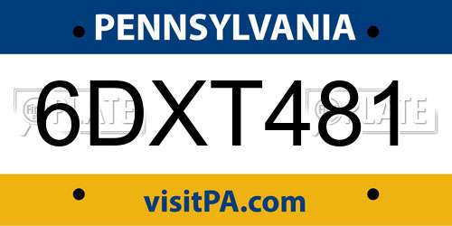 6DXT481 Pennsylvania License Plate