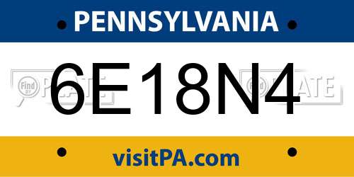 6E18N4 Pennsylvania License Plate