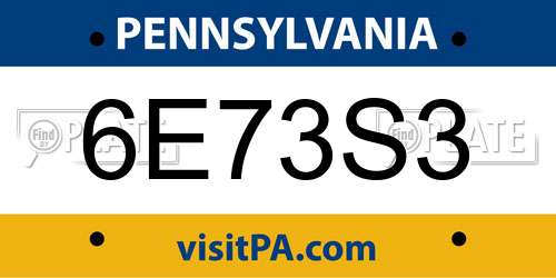 6E73S3 Pennsylvania License Plate