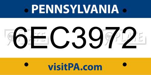 6EC3972 Pennsylvania License Plate