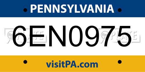 6EN0975 Pennsylvania License Plate