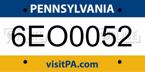 6EO0052 Pennsylvania License Plate