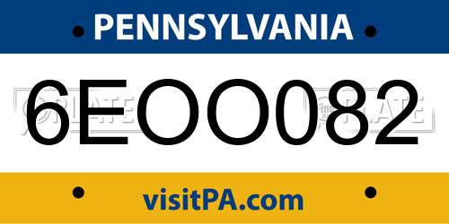 6EOO082 Pennsylvania License Plate