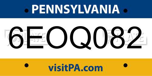 6EOQ082 Pennsylvania License Plate