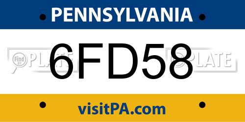 6FD58 Pennsylvania License Plate