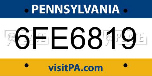6FE6819 Pennsylvania License Plate