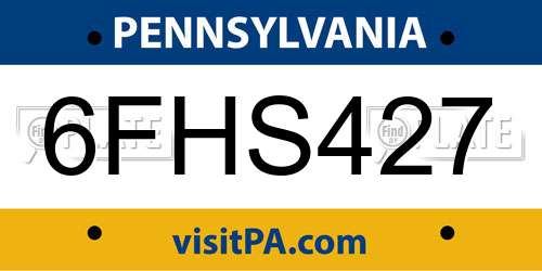 6FHS427 Pennsylvania License Plate