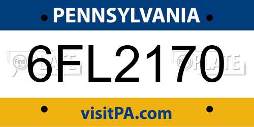 6FL2170 Pennsylvania License Plate