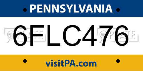 6FLC476 Pennsylvania License Plate