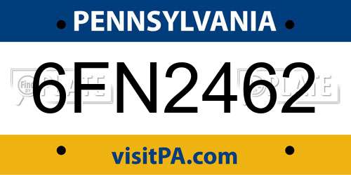 6FN2462 Pennsylvania License Plate