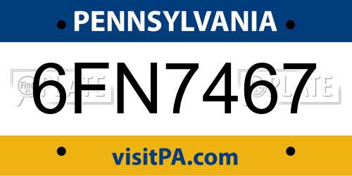 6FN7467 Pennsylvania License Plate