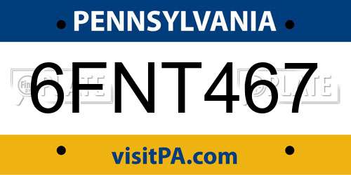 6FNT467 Pennsylvania License Plate