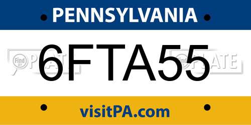 6FTA55 Pennsylvania License Plate
