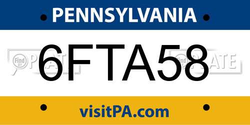 6FTA58 Pennsylvania License Plate
