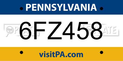 6FZ458 Pennsylvania License Plate
