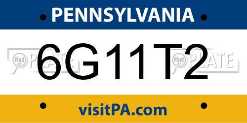 6G11T2 Pennsylvania License Plate