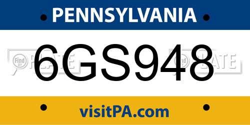 6GS948 Pennsylvania License Plate