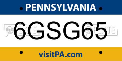 6GSG65 Pennsylvania License Plate