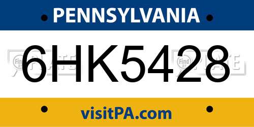 6HK5428 Pennsylvania License Plate