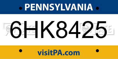 6HK8425 Pennsylvania License Plate