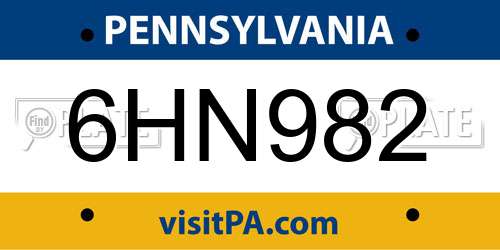 6HN982 Pennsylvania License Plate