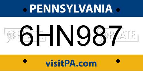 6HN987 Pennsylvania License Plate