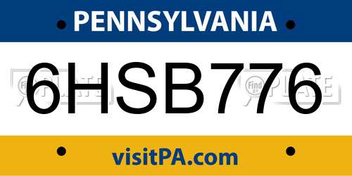 6HSB776 Pennsylvania License Plate