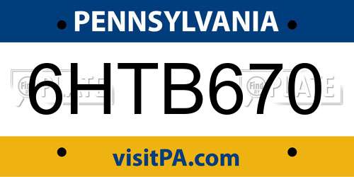 6HTB670 Pennsylvania License Plate