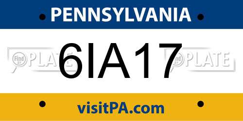 6IA17 Pennsylvania License Plate
