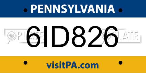 6ID826 Pennsylvania License Plate