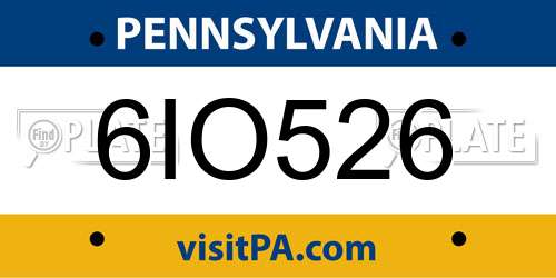 6IO526 Pennsylvania License Plate
