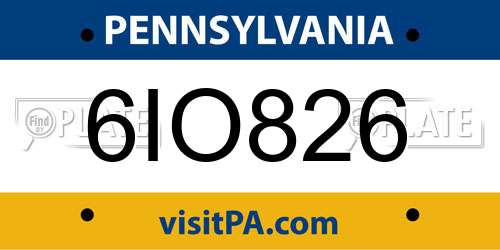 6IO826 Pennsylvania License Plate