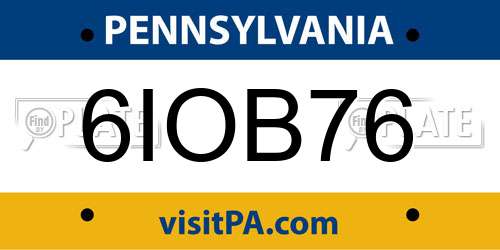 6IOB76 Pennsylvania License Plate