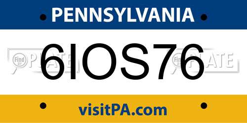 6IOS76 Pennsylvania License Plate