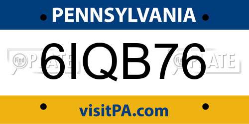 6IQB76 Pennsylvania License Plate