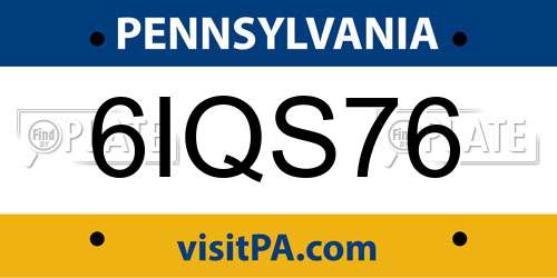 6IQS76 Pennsylvania License Plate