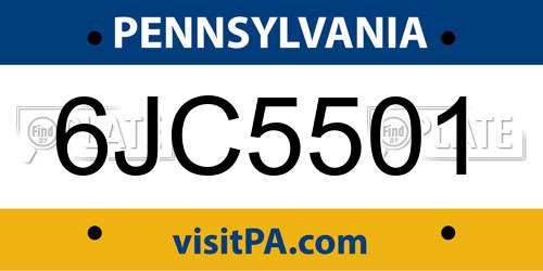 6JC5501 Pennsylvania License Plate