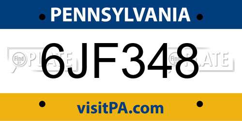 6JF348 Pennsylvania License Plate