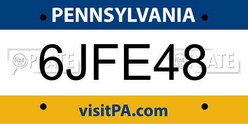 6JFE48 Pennsylvania License Plate