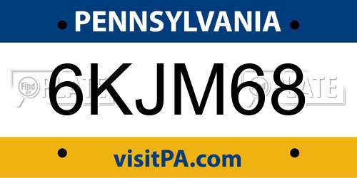6KJM68 Pennsylvania License Plate