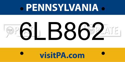 6LB862 Pennsylvania License Plate